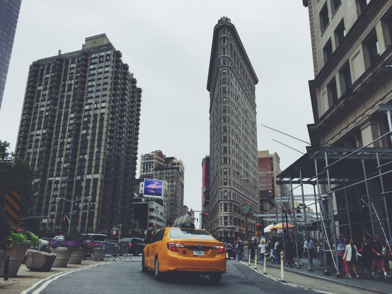 clock, yellow Taxi, built structure, screen, cab, street, bollard, city street, city, transportation, buildings, new York City, midtown Manhattan, building