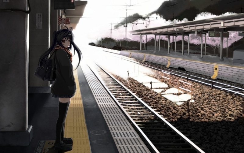 1080P, anime, original characters, anime girls, train station