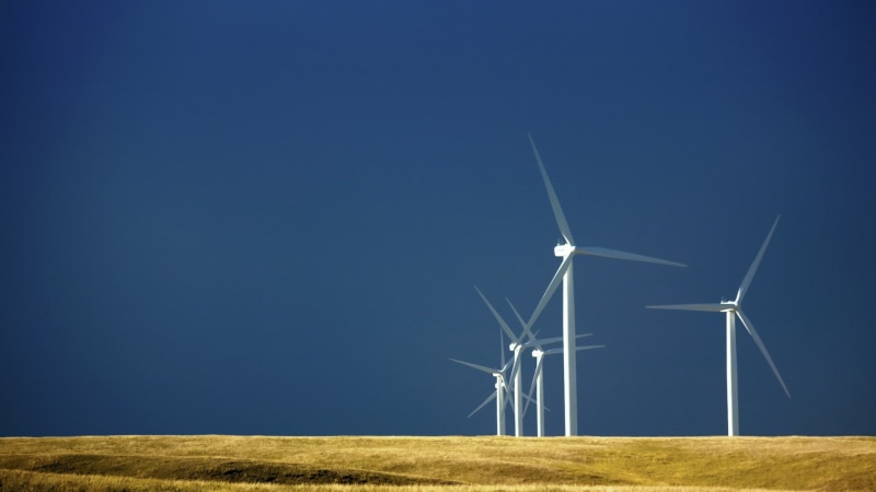 wind power, clear sky, rural scene, electricity, blue, environment, 1080P, fuel and power generation, wind, nature, beauty in nature, land, wind turbine