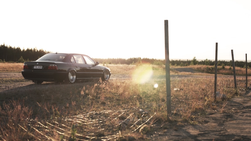 Boomer, mode of transportation, car, 5K, landscape, sunlight, stance, land, clear sky, day, copy space, tree, outdoors, field, stens, plant, sedan, transportation
