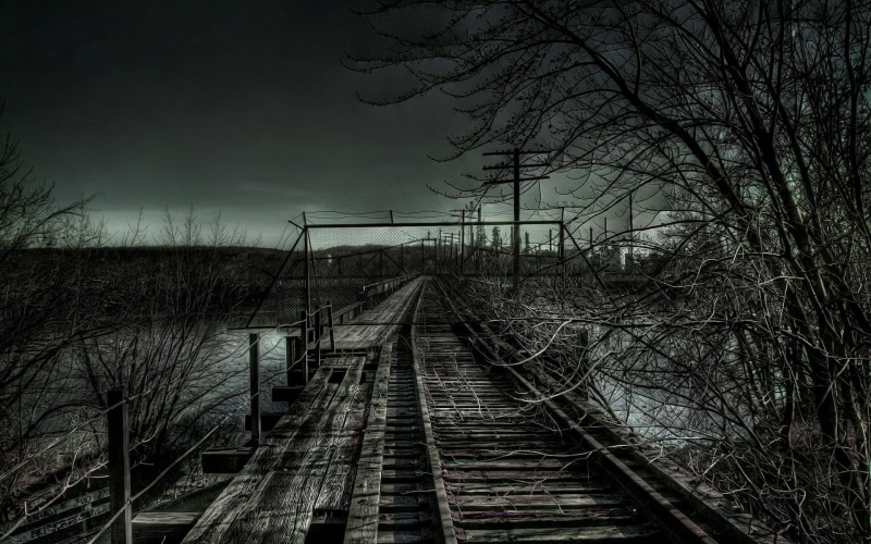1080P, dark, apocalyptic, landscape, railway, abandoned