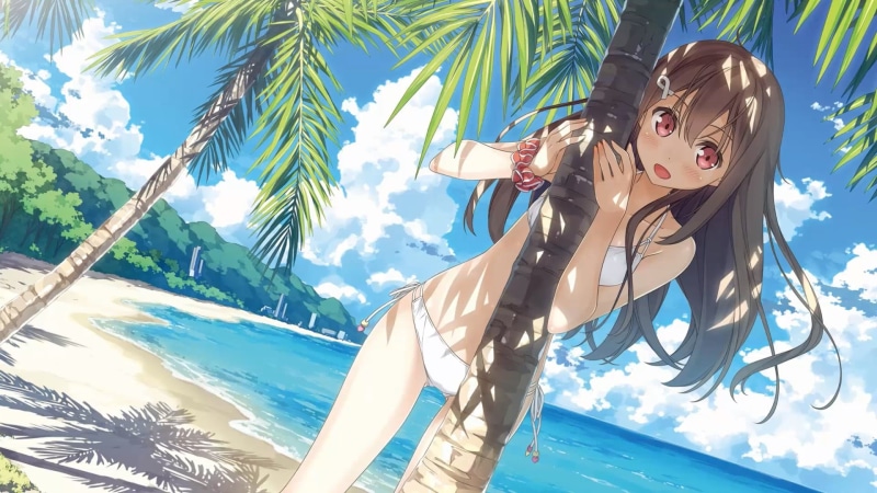 one person, women, summer, plant, beach, young women, anime art, young adult, long hair, girl, beautiful woman, leisure activity, water, 1080P, day, sky