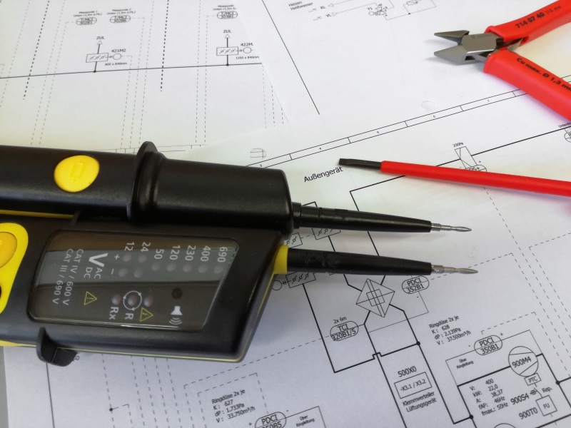 tester, distributors plan, paperwork, planning, black, document, paper, pliers, work, electro distributor, electric, tool, accuracy, electrician, screwdriver