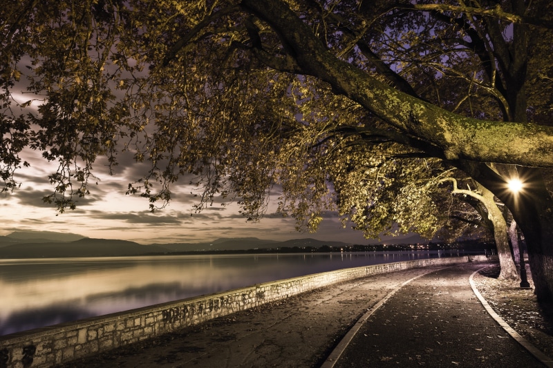clouds, colors, orange, tranquility, ioannina, heaven, greece, transportation, sky, stone, light, direction, no people, tree, water, lantern, the way forward