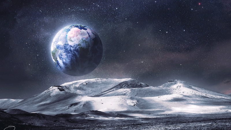 moon, snowcapped mountain, sunset, dusk, beauty in nature, summer, sea, sunlight, crystal, cold temperature, cloudscape, scenics - nature, nature, earth