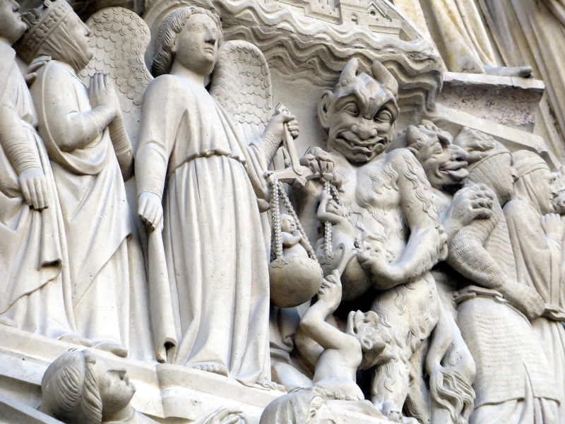 heaven, archangel, christianity, damnation, belief, dogma, male likeness, cathedral, angel, heaven and hell, the past, spirituality, religion, statue, no people