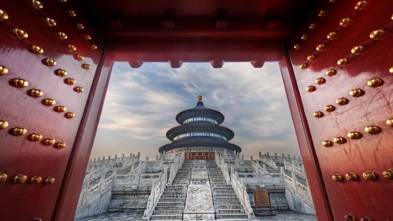 ornate, China, office building exterior, cloud - sky, no people, building, history, outdoors, tourism, architectural column, travel destinations, Beijing