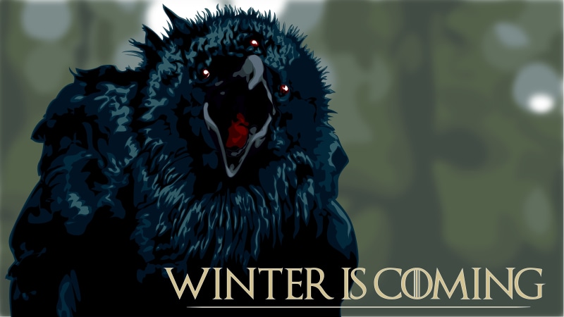 animal wildlife, day, focus on foreground, Game of Thrones, obscured face, communication, 8K, text, portrait, representation, bird, festival, crow, Winter Is Coming