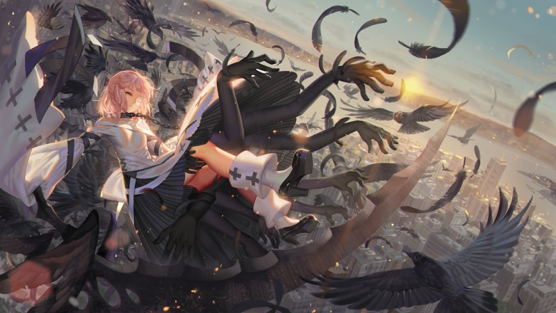 anime girls, short hair, feathers, vertebrate, women, brown, real people, high heels, anime, art and craft, glass - material, nuns, female, burning, indoors