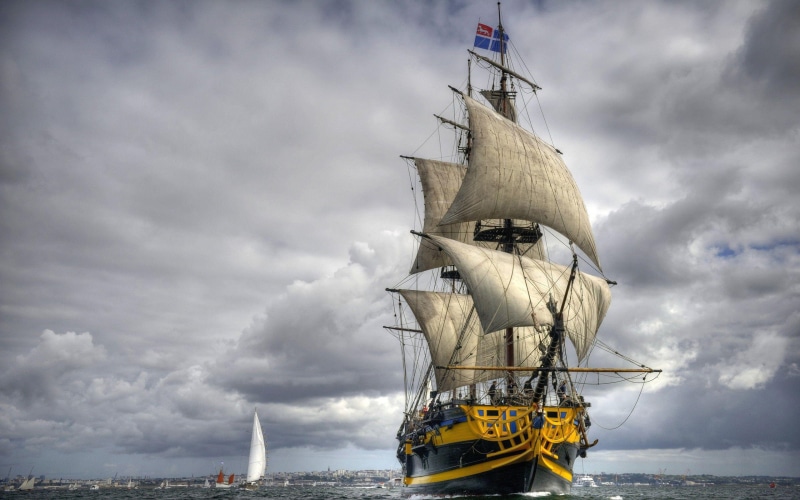 hd, phone, sails, white, dark, beautiful, sky, clouds, ship, mobile, 2K