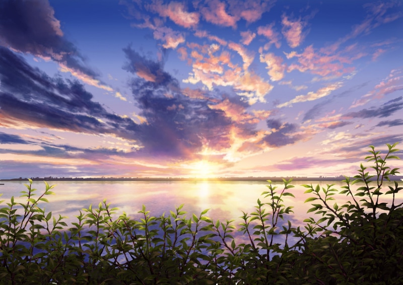 nature, scenery, sunset, leaves, 720P, anime