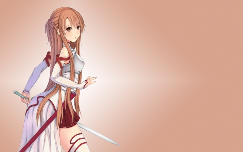 indoors, hair, Yuuki Asuna, cyborg, futuristic, people, technology, studio shot, adult, colored background, 1080P, Sword Art Online, representation, robot