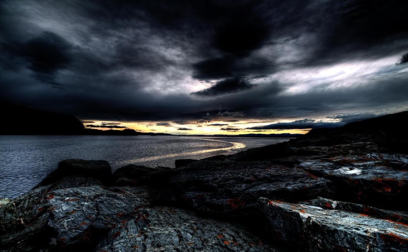 Sunset, rock - Object, HDR, North  Northern, sky  Landscape, photography, Clouds, Exposure, Photomatix, Ocean, Seascape, Skies, Heaven, Nord-Trøndelag