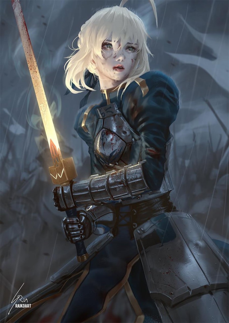Fate/Grand Order, fantasy armor, fantasy weapon, blond hair, Excalibur, Saber, Artoria Pendragon, anime girls, anime, fantasy girl, 720P, Armored, Fate Series