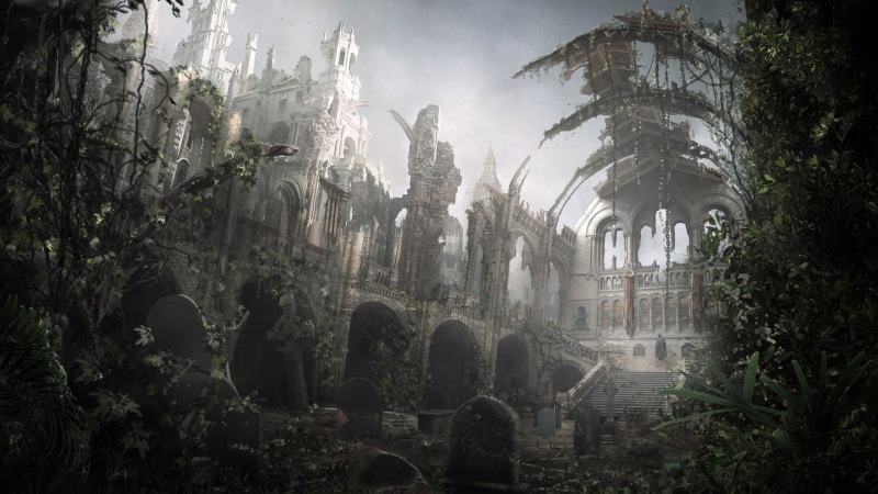 digital art, fantasy art, cemetery, 1080P, ruin, nature, church