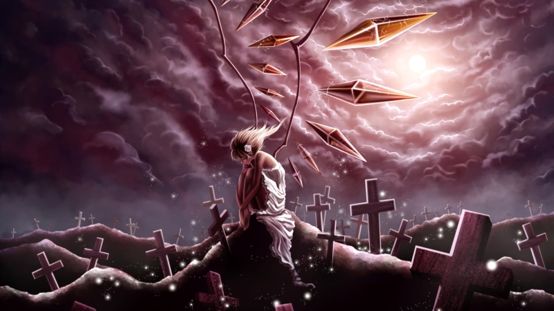 cross, cemetery, anime, 1080P, cartoon/comic, hd, graveyard