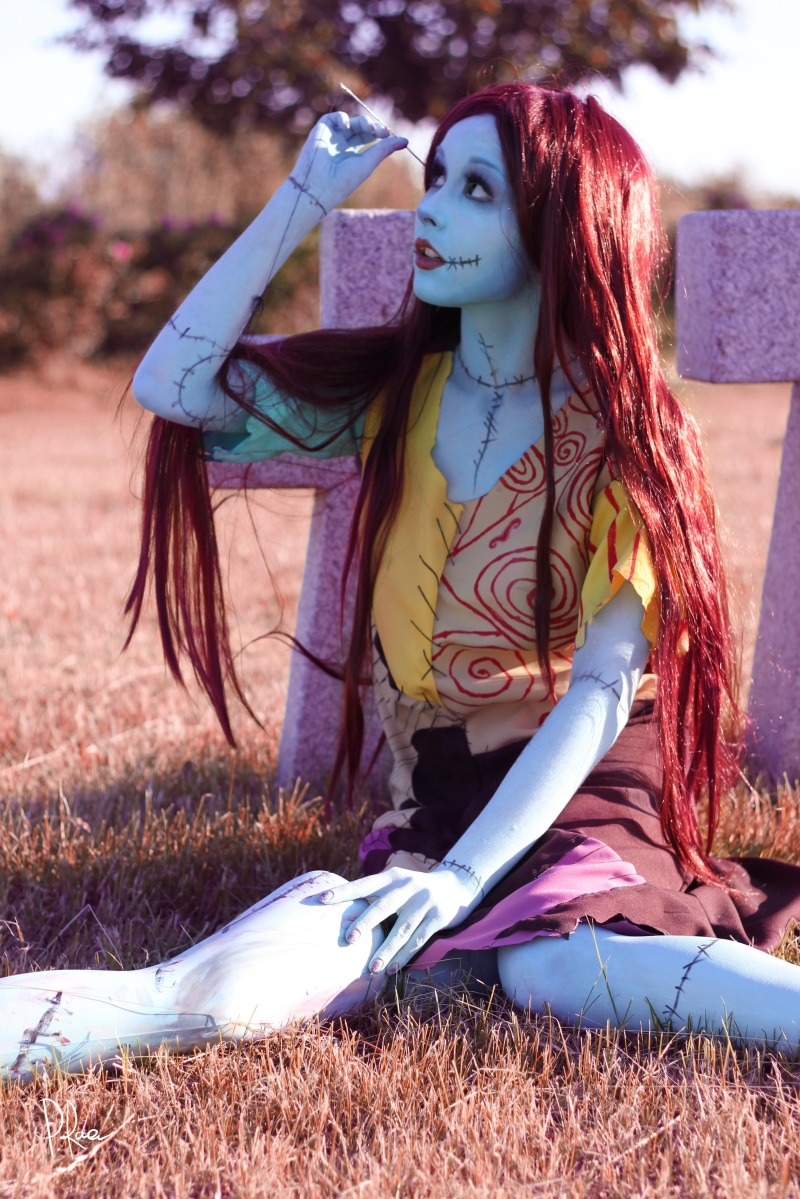 redhead, Sally, cosplay, corpse, The Nightmare Before Christmas, women, long hair, tombstones, 5K, cemetery