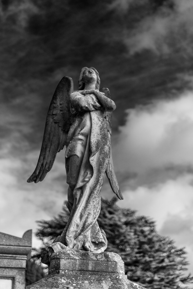 gray, statue, belief, 2K, death, cloud - sky, art and craft, famous Place, devon, sculpture, heaven, angel, dark, scary, memorial, creepy, no people, burial