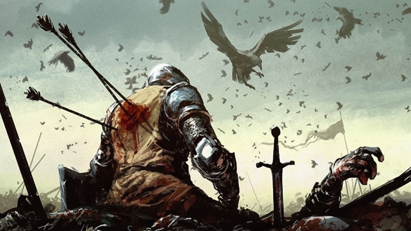 blood, 1080P, Chaos, warrior, arrows, death, knight, artwork, painting, fantasy art, soldier, crow, war