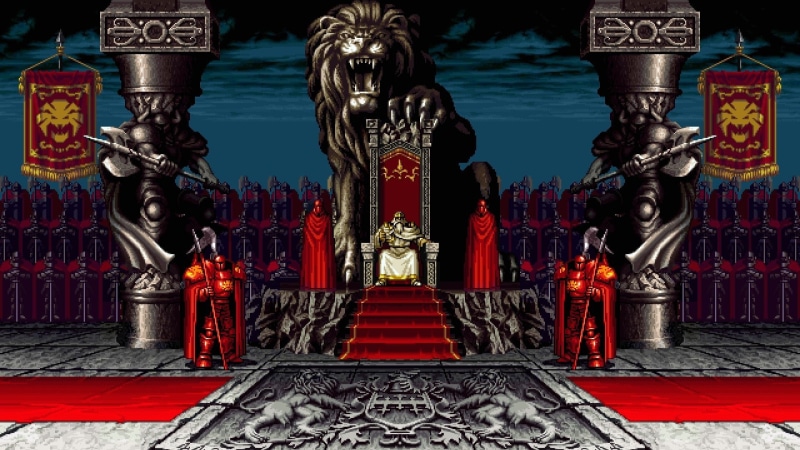 statue, art and craft, human representation, spirituality, video games, red, knight, built structure, place of worship, ornate, pixel art, throne, front view