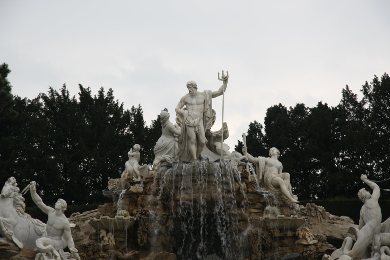 art and craft, low angle view, water, nature, statue, no people, creativity, sky, travel destinations, day, male likeness, stone, human representation