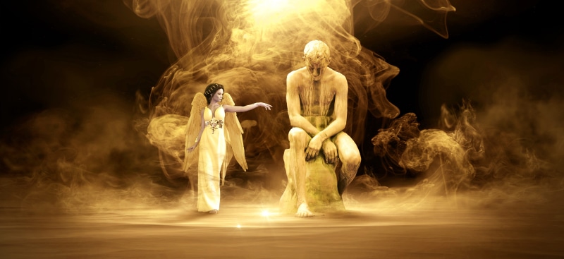 sit, woman, sign, illuminated, magic, gloomy, golden, smoke - physical structure, composing, statue, warning sign, surreal, adult, nature, mystical, fire - natural phenomenon