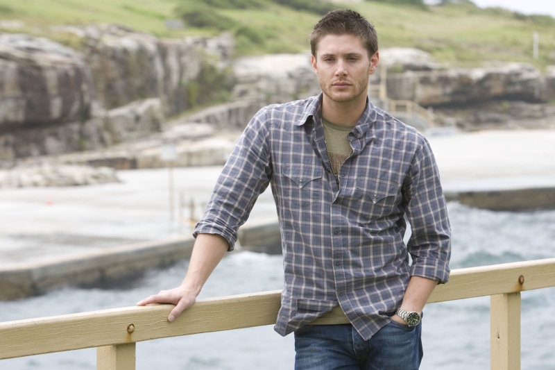 three quarter length, focus on foreground, men, shirt, Jensen Ackles, Dean Winchester, outdoors, people, lifestyles, front view, leisure activity, young men