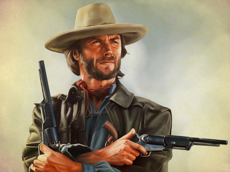 The Outlaw, revolver, painting, clint, 4K, art, eastwood, Josey Wales, Clint Eastwood