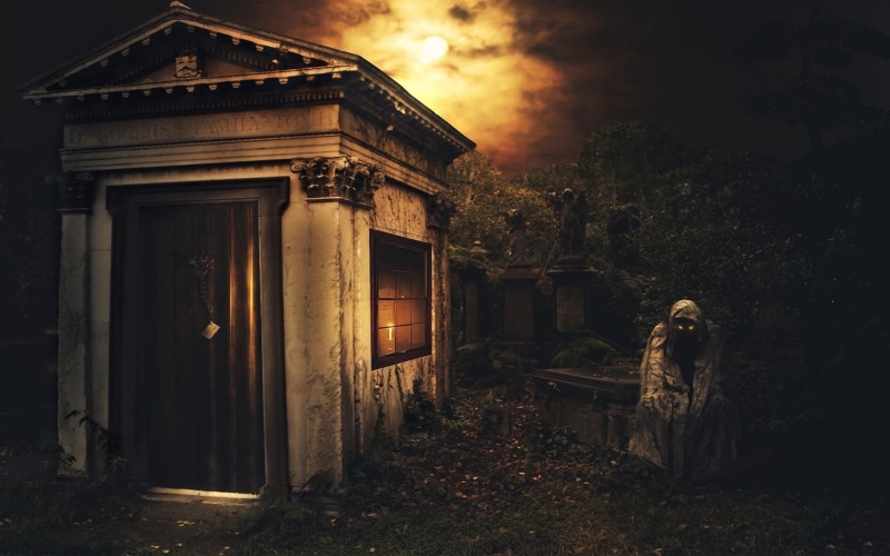 tomb, digital art, graveyards, 1080P, artwork, fantasy art, creature
