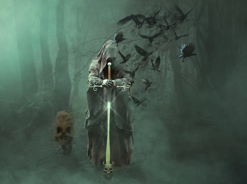 spirit beings, fog, weird, forest, haze, people, real people, mysticism, mood, dig, atmosphere, digital composite, full length, man, holding
