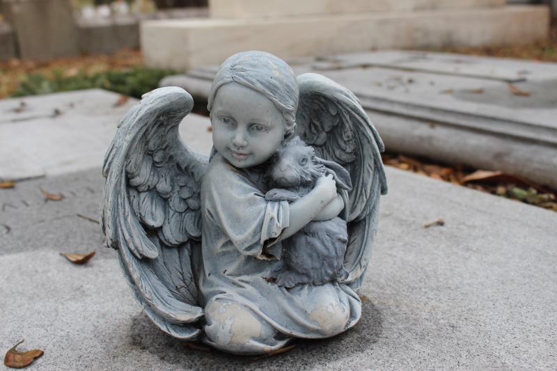 focus on foreground, burial, religious, dead, creativity, sad, tomb, gravestone, headstone, marble, angel, doll, holy, catholic, funeral, surface, sculpture