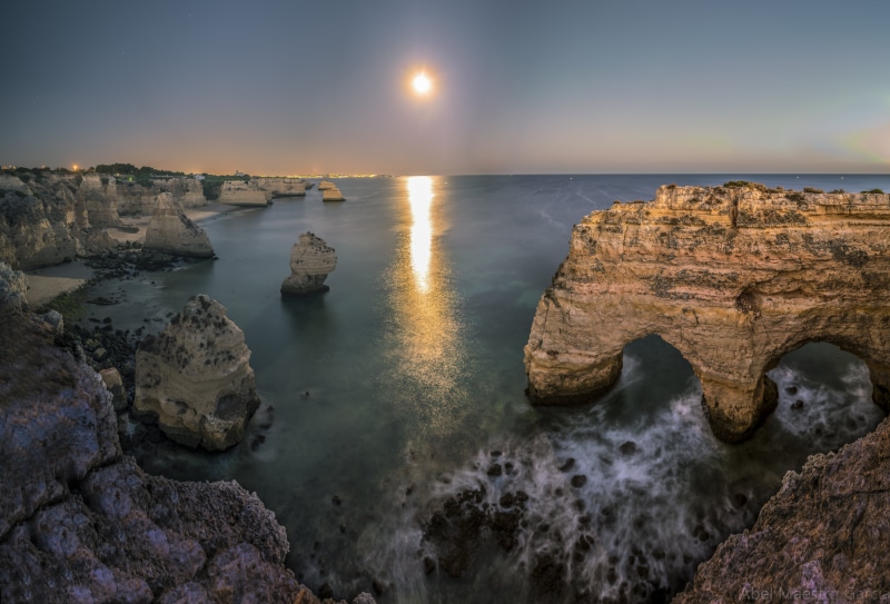 sky, seascape, portugal, long  exposure, moon  sand, water, travel, lapse, photography, nature, cueva, praia, landscape, panoramic, sunset, Praia da Marinha