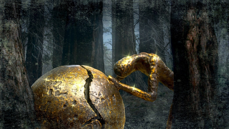 outdoors, light, day, safety, magic, sculpture, fairy tales, weird, metal, forest, mysticism, mystical, animal, wood - material, shine, entrance, creepy