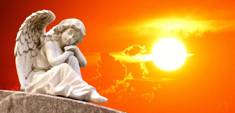 sky, heaven, figure, belief, hope, clouds, yellow, art and craft, red, idyllic, angel, success, sculpture, lady, religion, nature, emotion, white, sunset