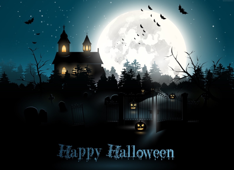 moon, pumpkin, night, Halloween, cemetery, 4K