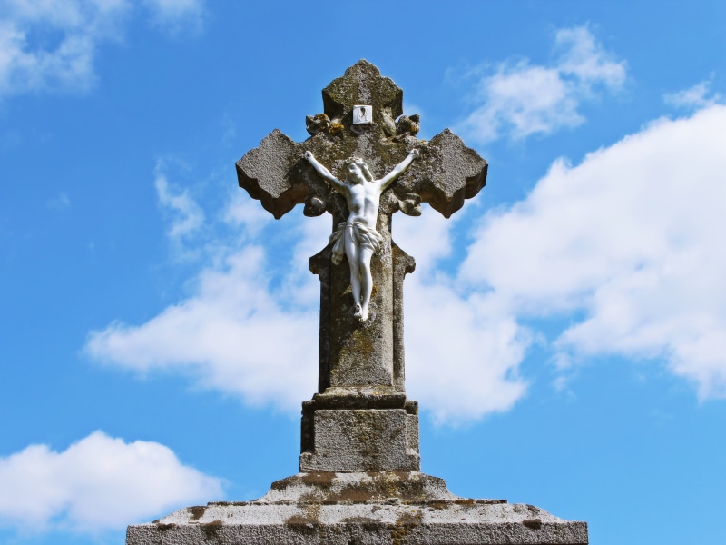 love, cloud - sky, outdoors, loss, christian, god, sculpture, mourning, christ, belief, clouds, blue, religion, old, cross, sky, symbol, crucifixion, inri