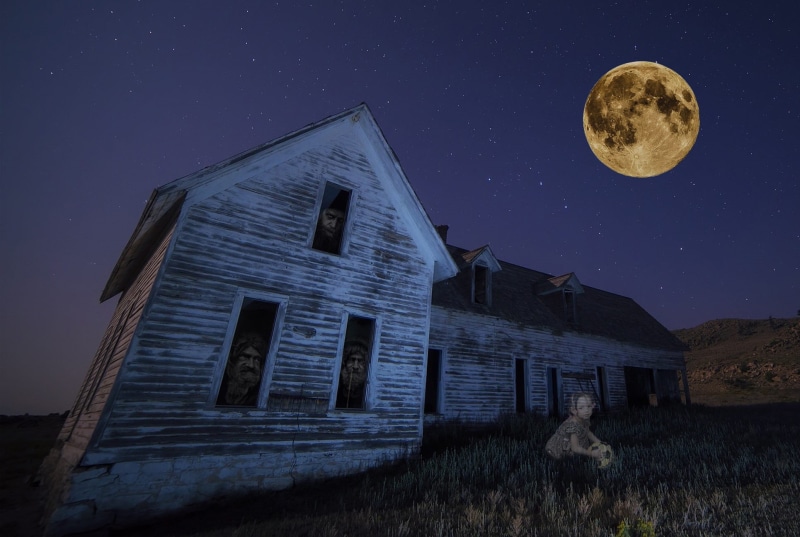 creepy, evil, space and astronomy, halloween, building exterior, built structure, spooky, bat, space, haunted, 1080P, silhouette, building, celebration