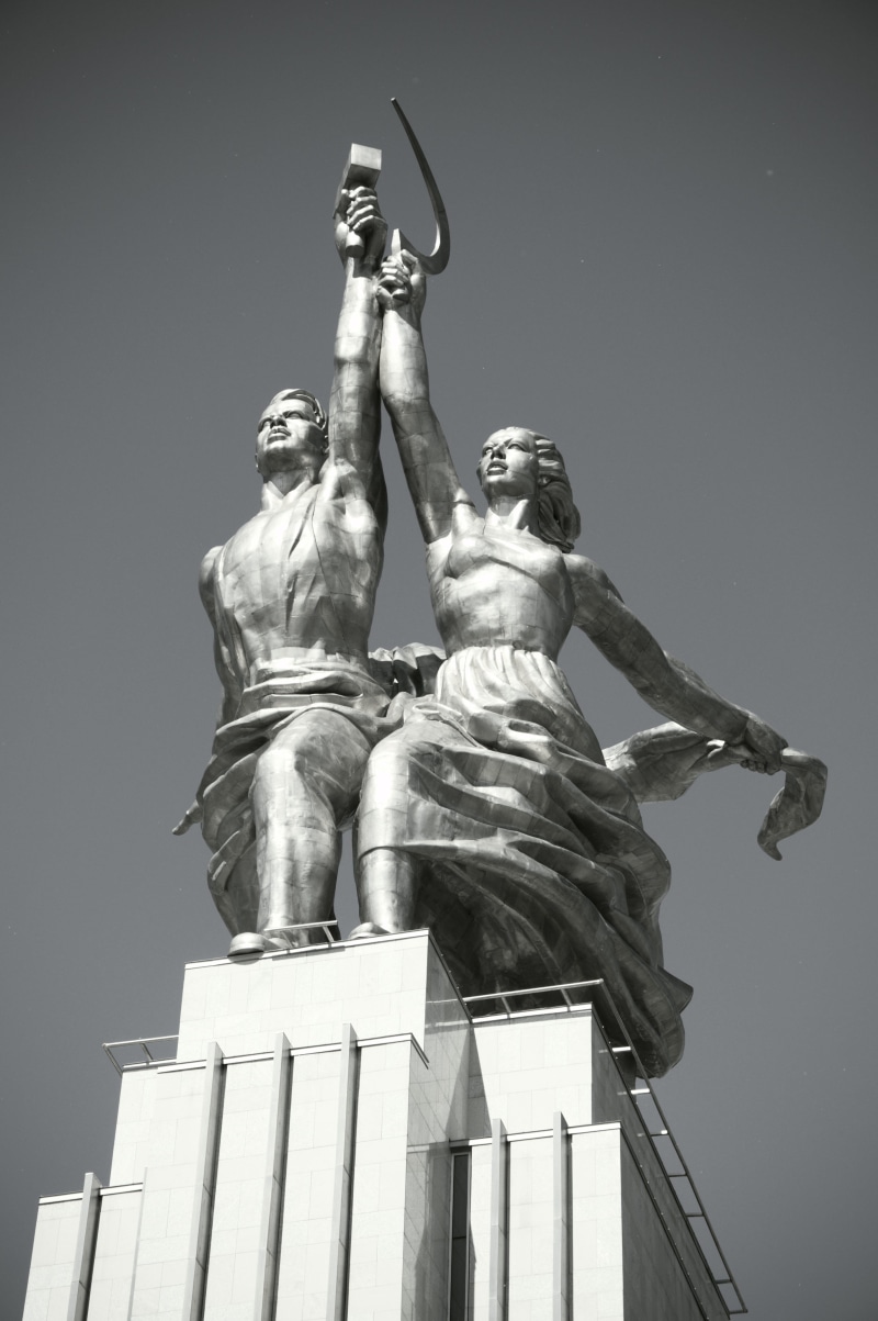 architecture, male likeness, communism, landmark, places of interest, memory, moscow, woman, Worker And Kolkhoz Woman, memorial, built structure, nature