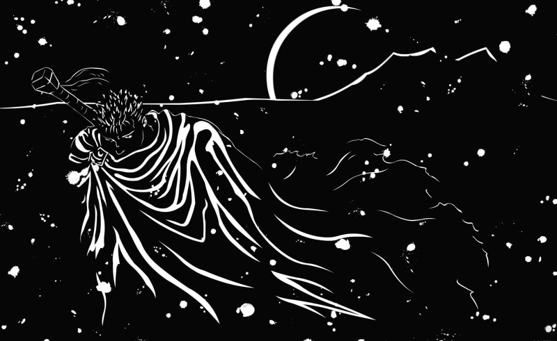 night, black background, sky, illuminated, creativity, Anime, animal representation, close-up, motion, Berserk, no people, indoors, water, star - space