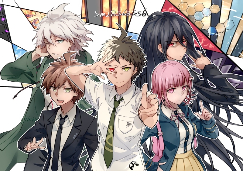 young men, people, group of people, young women, Anime, front view, young adult, women, 2K, outdoors, kamukura izuru, komaeda nagito, adult, looking at camera
