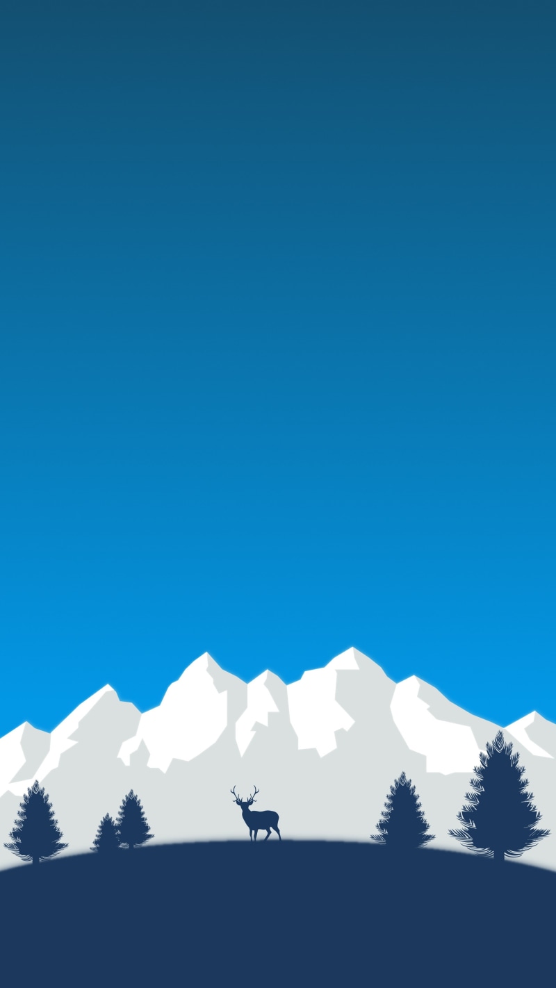 minimalism, nature, deer, mountains, digital art, 4K, trees, portrait display, landscape, simple background, animals