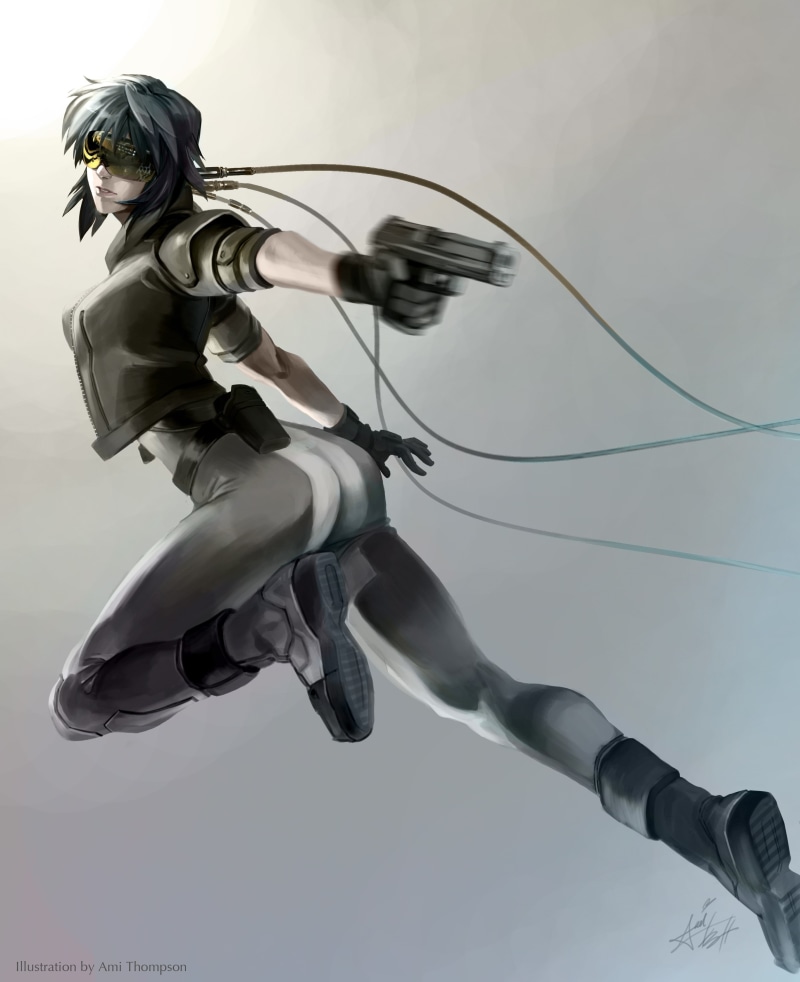 cyberpunk, 2K, motoko, gun, woman, futuristic, anime, ghost in the shell, motoko kusanagi, ghost, shell, character, kusanagi
