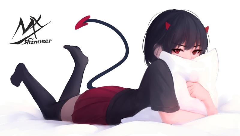 anime, simple background, 720P, MX shimmer, anime girls, original characters, horns, digital, demon