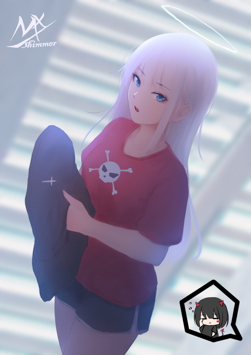 MX shimmer, original characters, angel, simple background, anime, digital, 1080P, anime girls