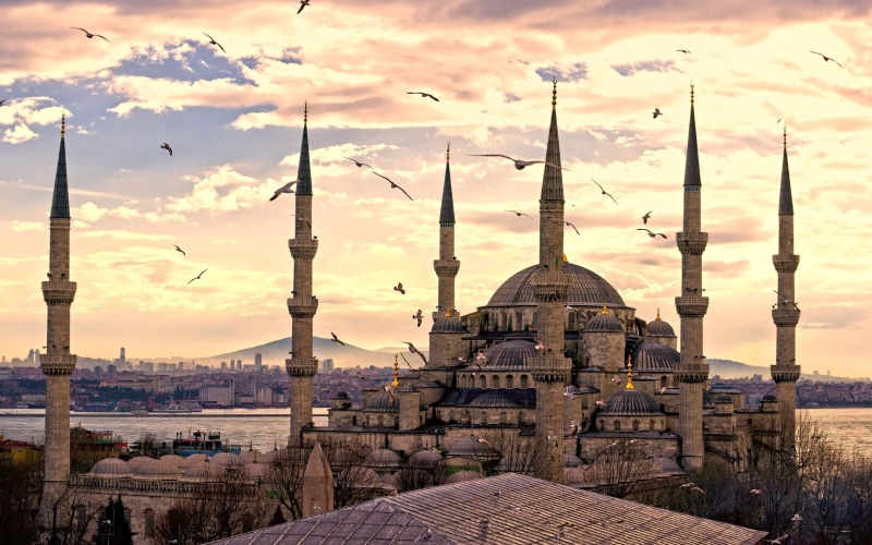 yeni Cami Mosque, minaret, arabic Style, 2K, place of worship, blue Mosque, islam, outdoors, dusk, nature, old, travel Destinations, instanbul, famous Place