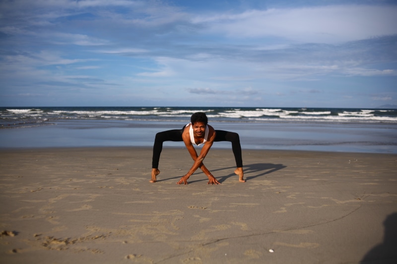 harmony, sport, health, 4K, pose, spirituality, relax, relaxation, yoga guy, nature, water, sand, fitness, indian, one person, land, sea, real people