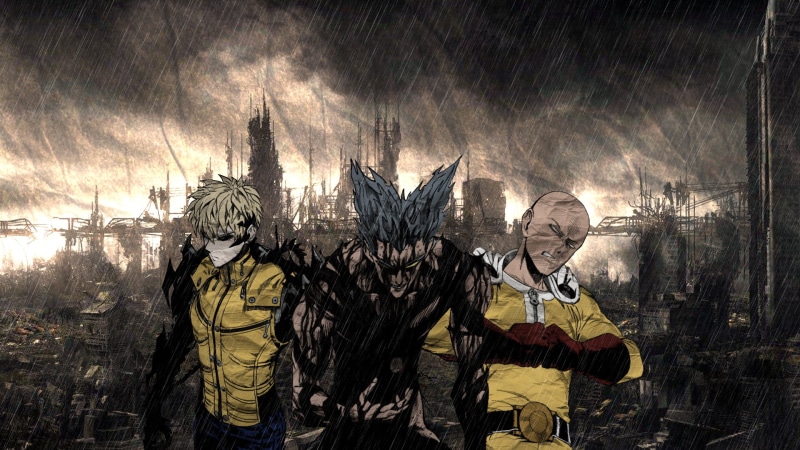 Saitama (One-Punch Man), Anime, Garou (One-Punch Man), One-Punch Man, Genos (One-Punch Man), 1080P, Rain, One-Punch Man - Season 2