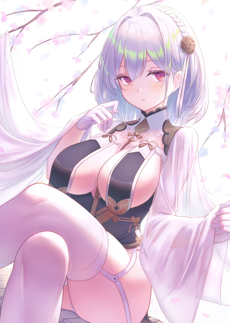 gloves, anime, looking at viewer, Azur Lane, blush, 1080P, thigh-highs, Sirius (Azur Lane), short hair