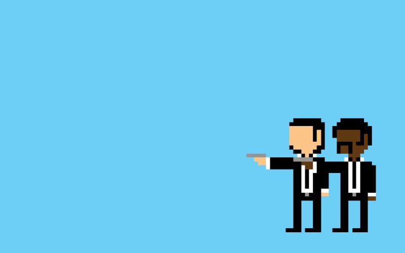 pixels, simple background, pixel art, 2K, minimalism, Pulp Fiction, movies