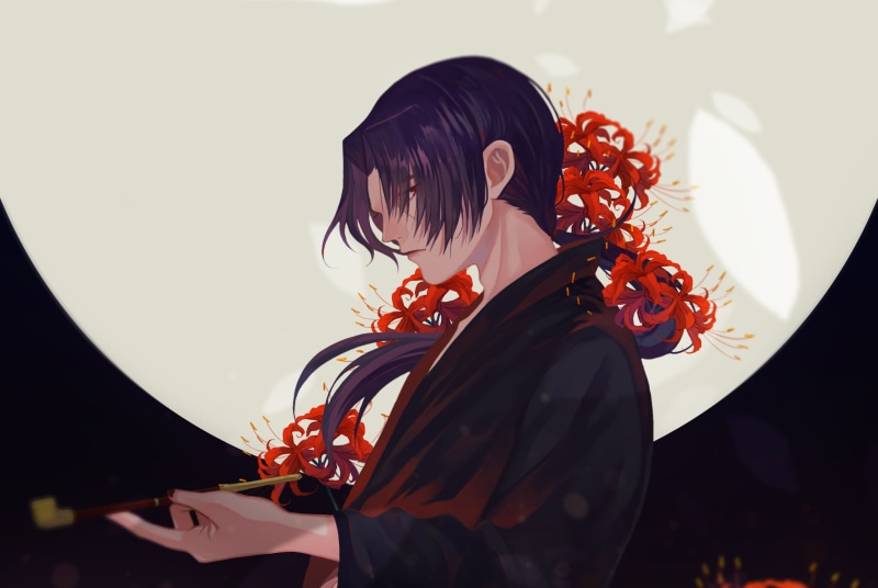 Flower, Moon, Night, Itachi Uchiha, 2K, Naruto